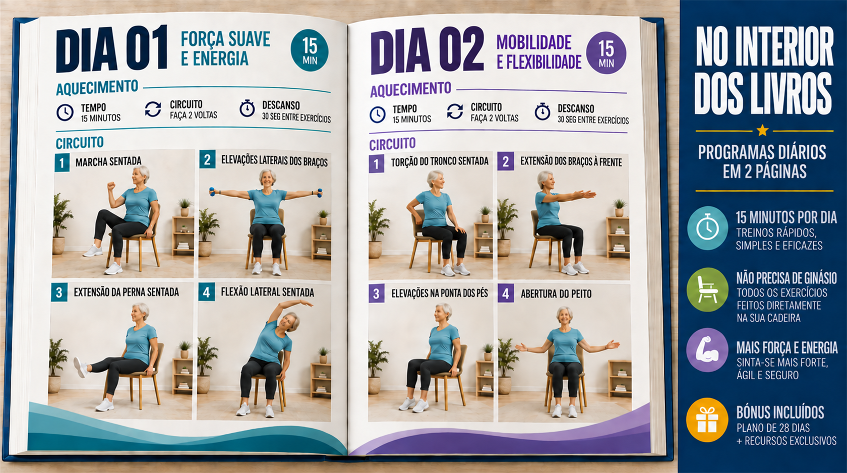 Guias de exercícios na cadeira