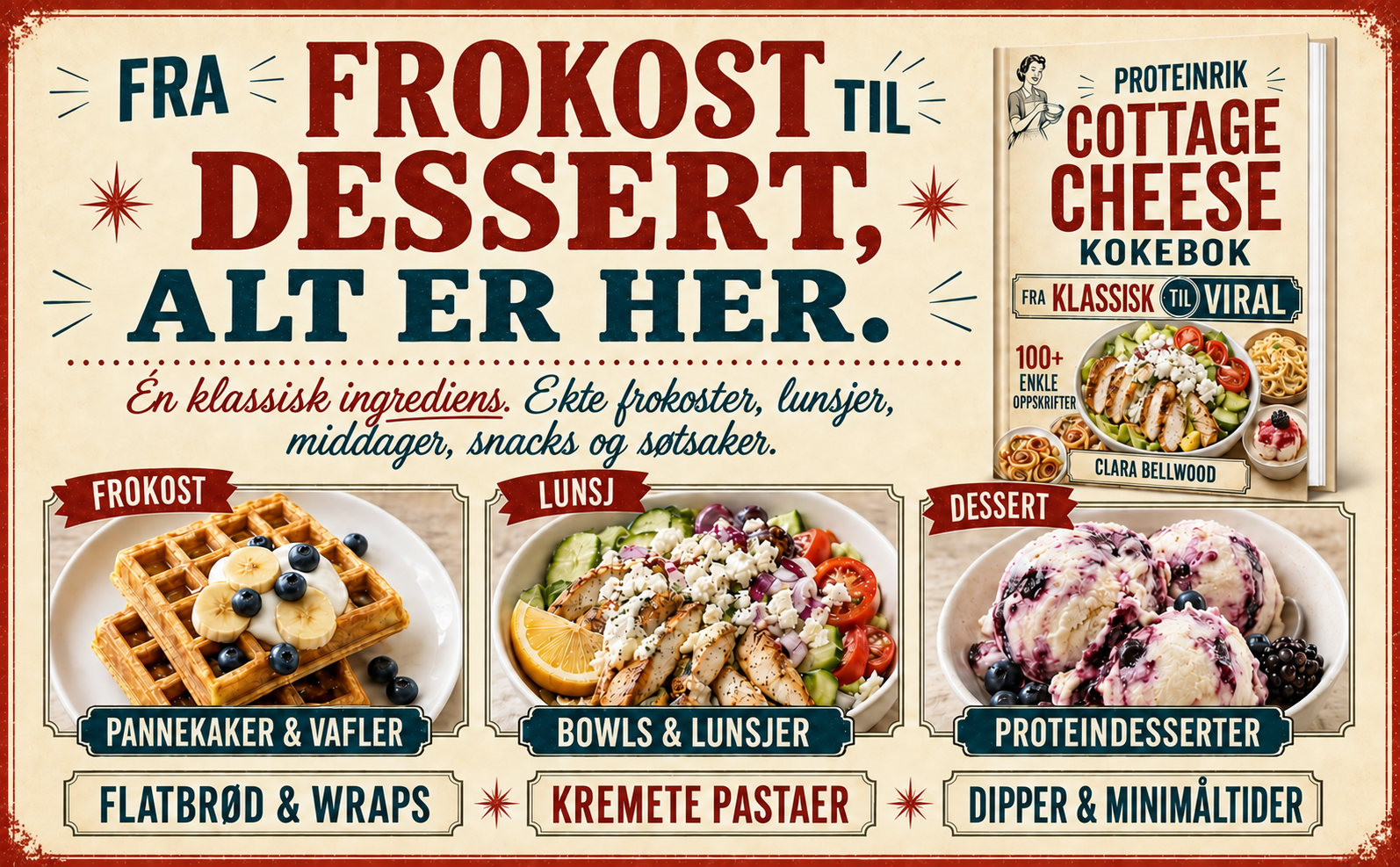Proteinrik Cottage Cheese Kokebok + 2 BONUSER