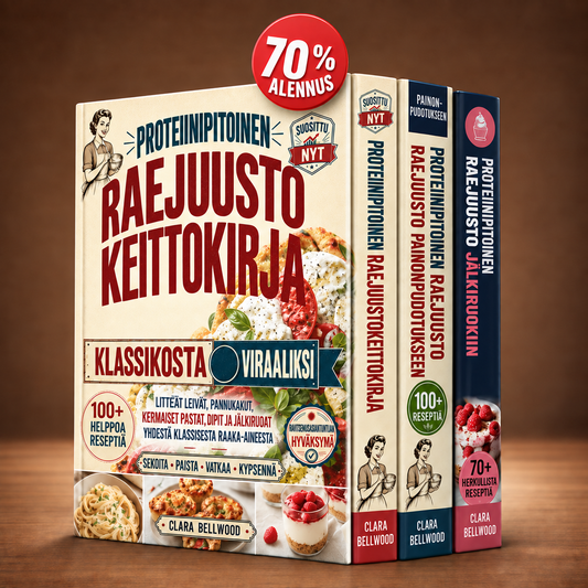 Proteiinipitoinen Raejuustokeittokirja + 2 BONUSTA