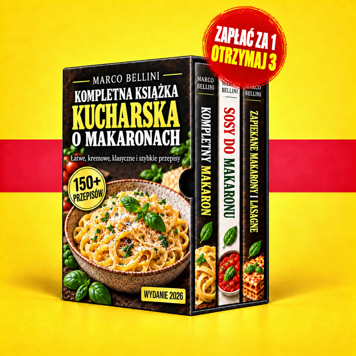 Kompletna książka kucharska dotycząca makaronów + 2 KSIĄŻKI BONUSOWE